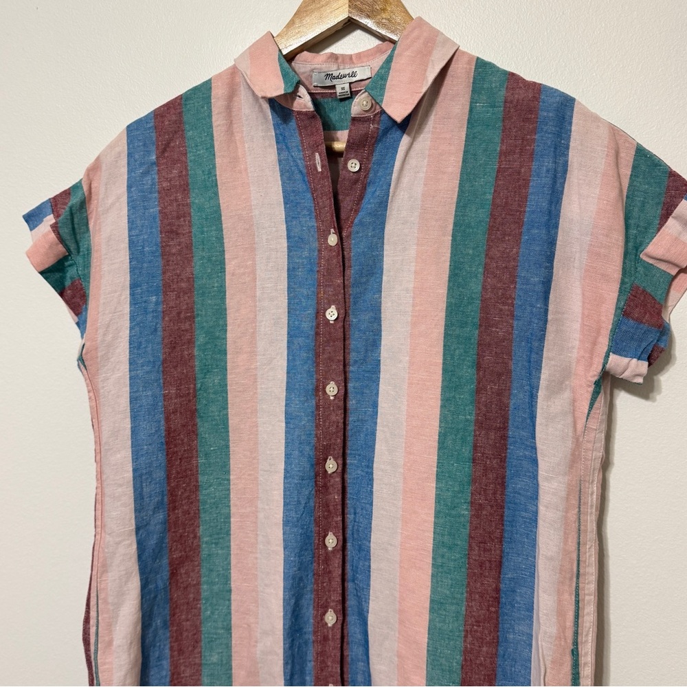 Madewell Central Shirtdress in Flagstaff Stripe Size XS Oversized Linen Button - Picture 4 of 8
